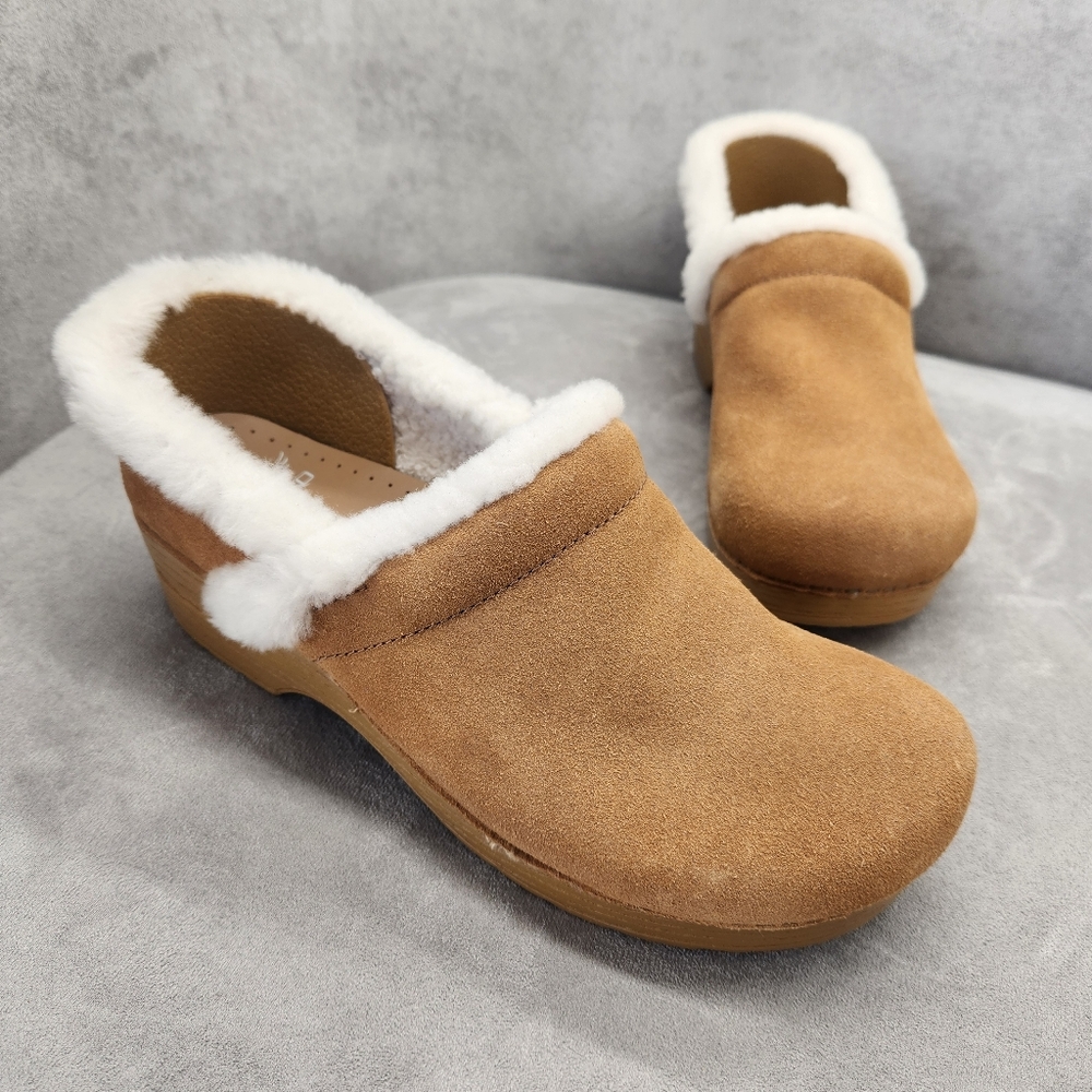 Dansko Pro Cozy Clogs Women's 11.5 Tan Suede Shearling Boho Cottagecore New $150 - Picture 4 of 15